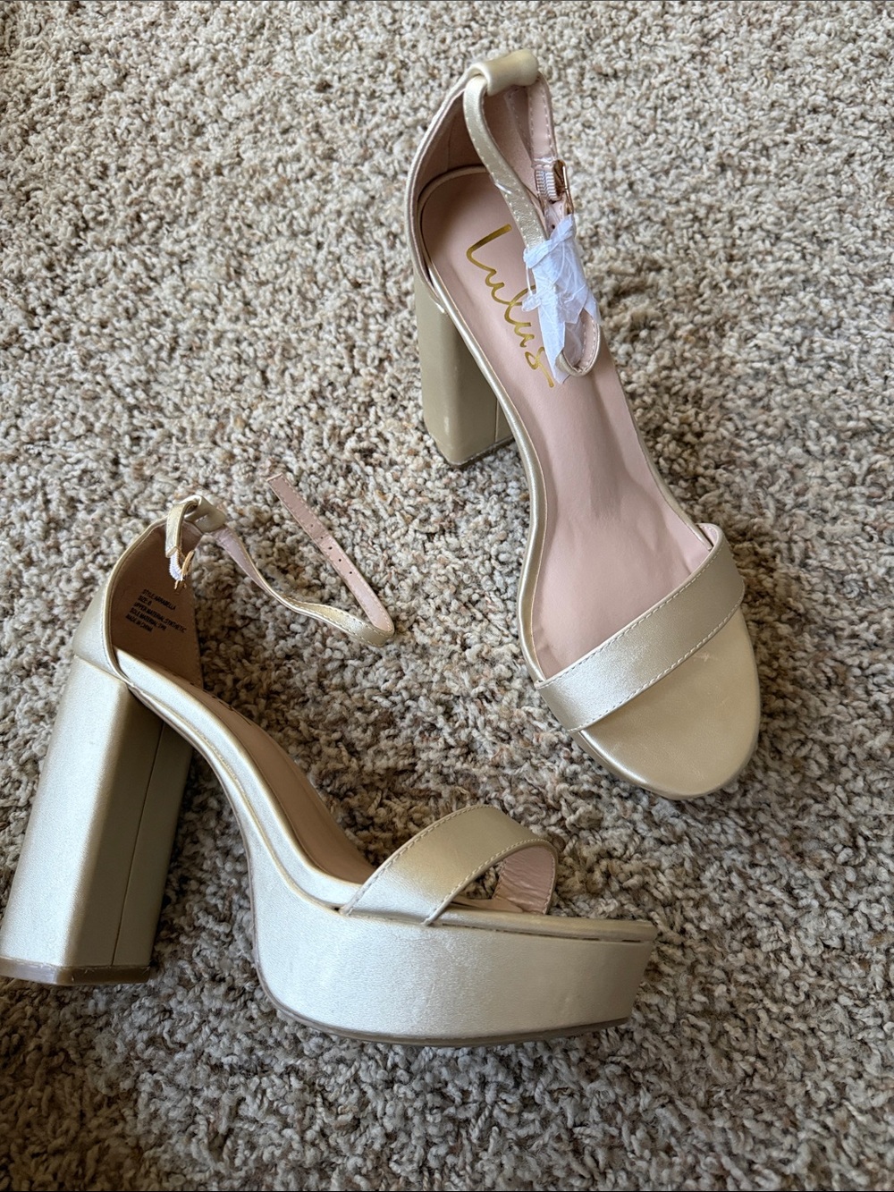 Lulu's Metallic Gold Block Platform Heels - Picture 2 of 2